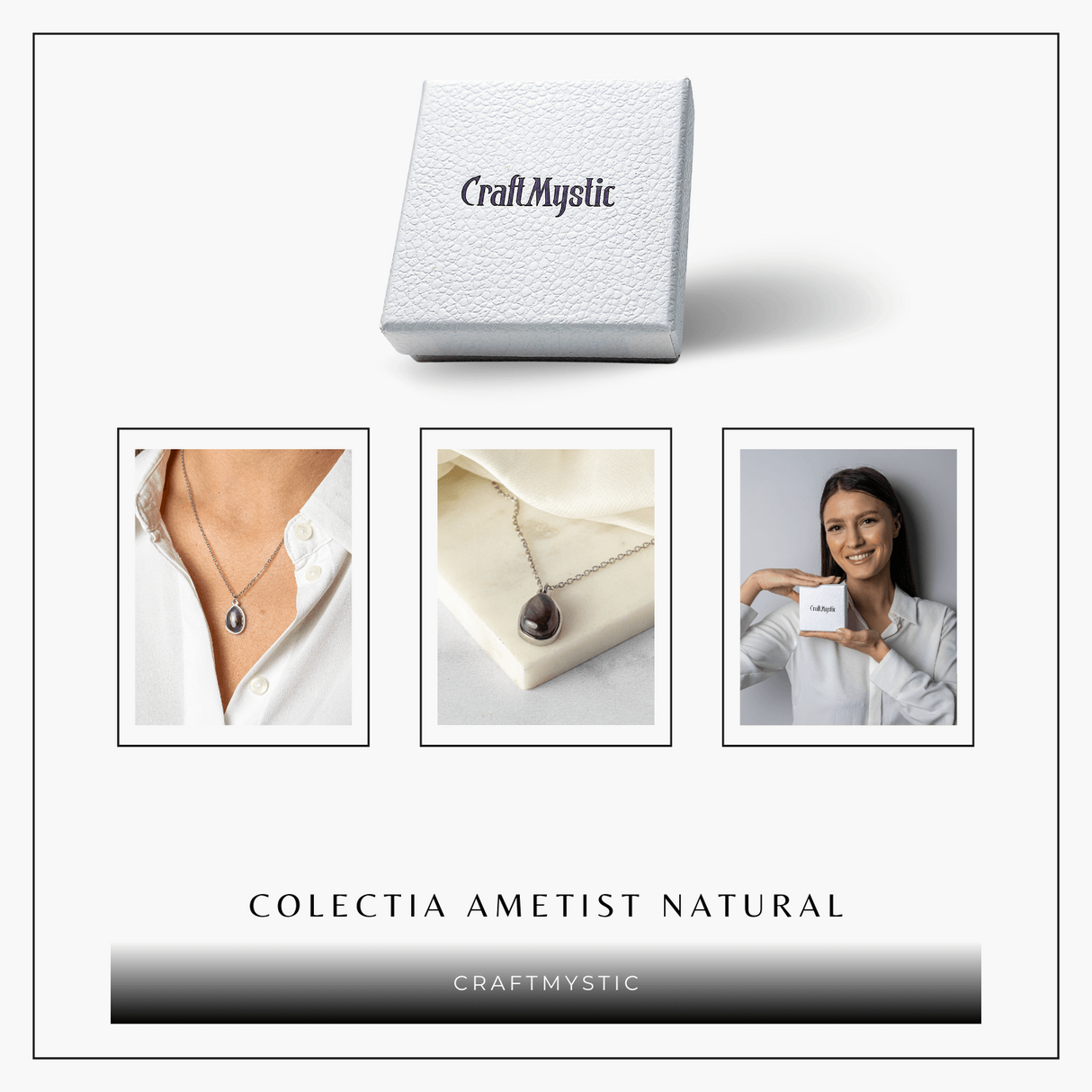 Echilibru si Liniste - Colier din Ametist Natural cu Lanț din Oțel Inoxidabil