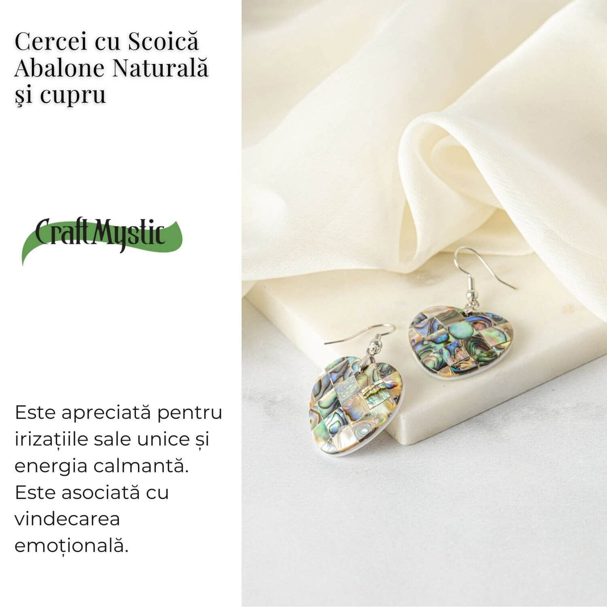 Armonie si Frumusete Naturala - Cercei Inima cu Scoica Abalone