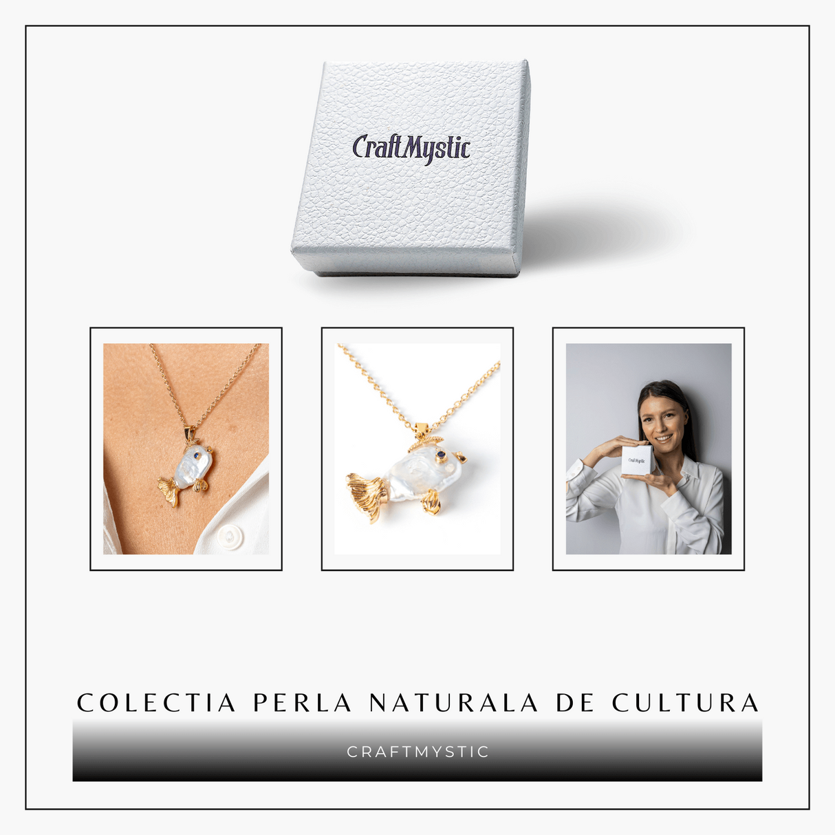 Noroc si Puritate - Colier Peste cu Perla Naturala, Placat Auriu