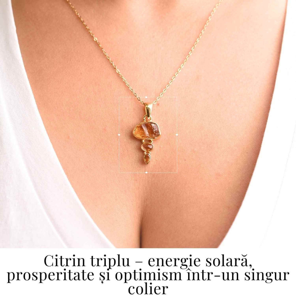 Energie Pozitiva si Prosperitate -Colier inox si pandantiv argint 925 placat cu aur de18k si Triplu Citrin
