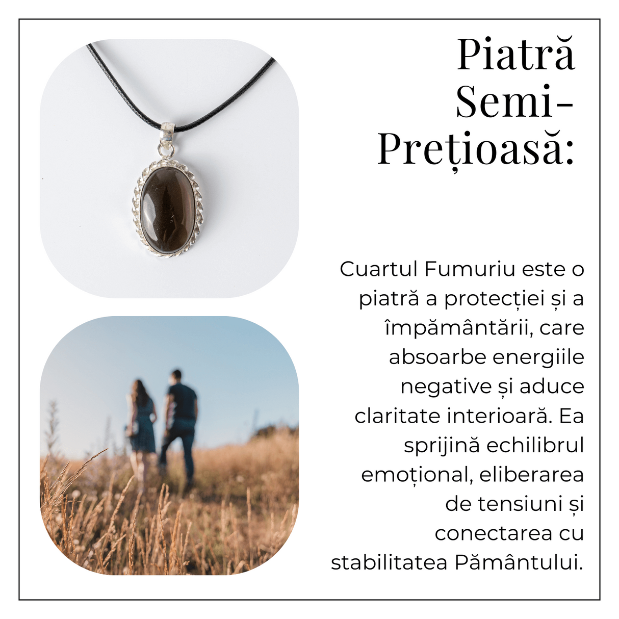Colier cu Cuart Fumuriu Natural Oval/Rotund - Protectie si Echilibru