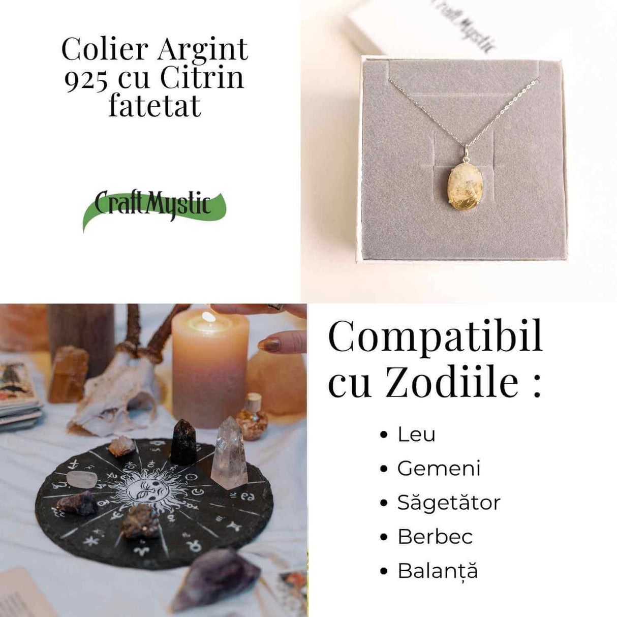Lumina Interioara si Energie Pozitiva - Colier Oval cu Citrin Fatetat si Argint 925