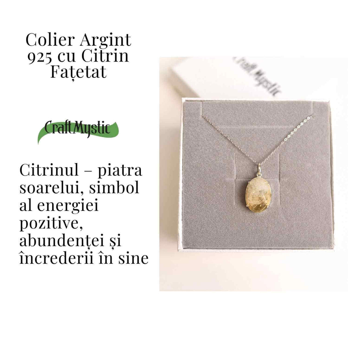 Lumina Interioara si Energie Pozitiva - Colier Oval cu Citrin Fatetat si Argint 925