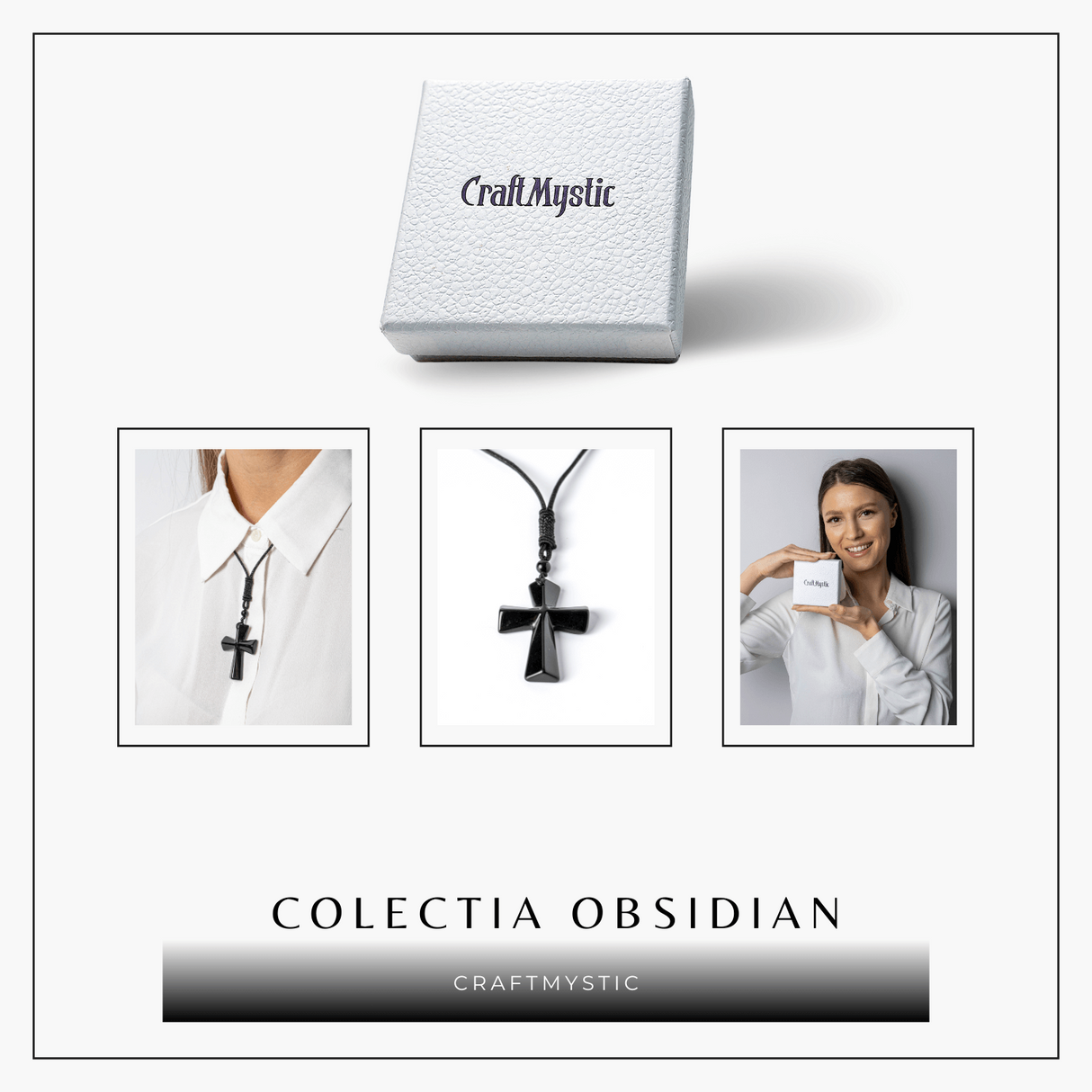 Putere si Protectie - Colier Cruce din Obsidian Natural