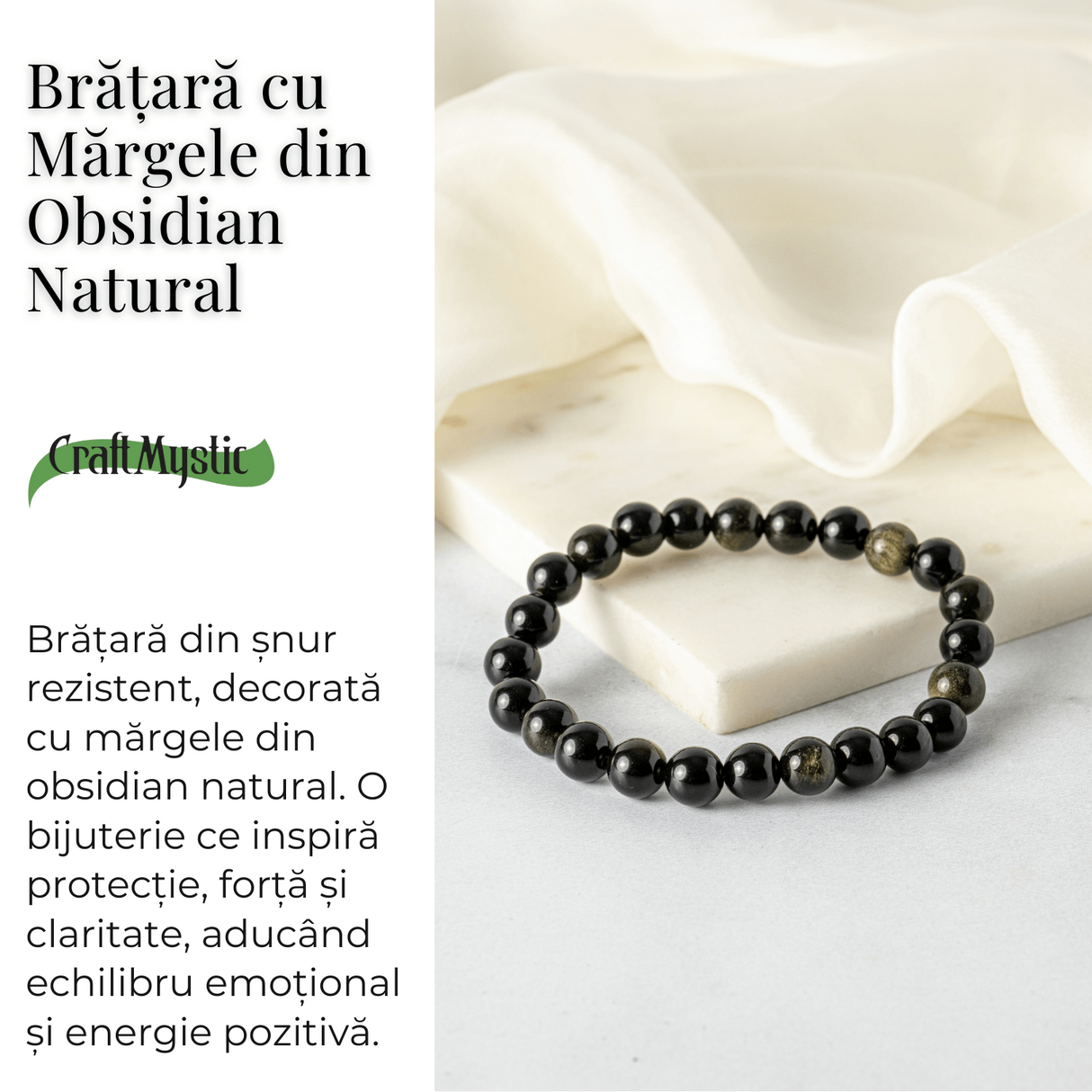 Claritate si Protectie - Bratara din Obsidian Auriu Natural de 8mm