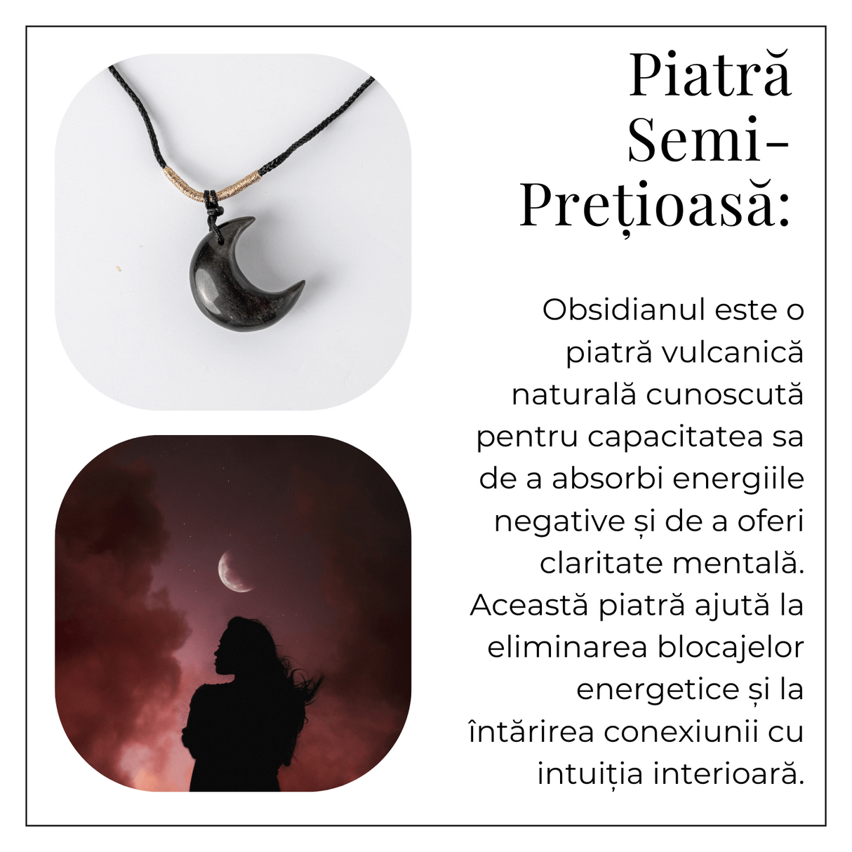 Protectie si Claritate - Colier Luna din Obsidian de Gheata Natural