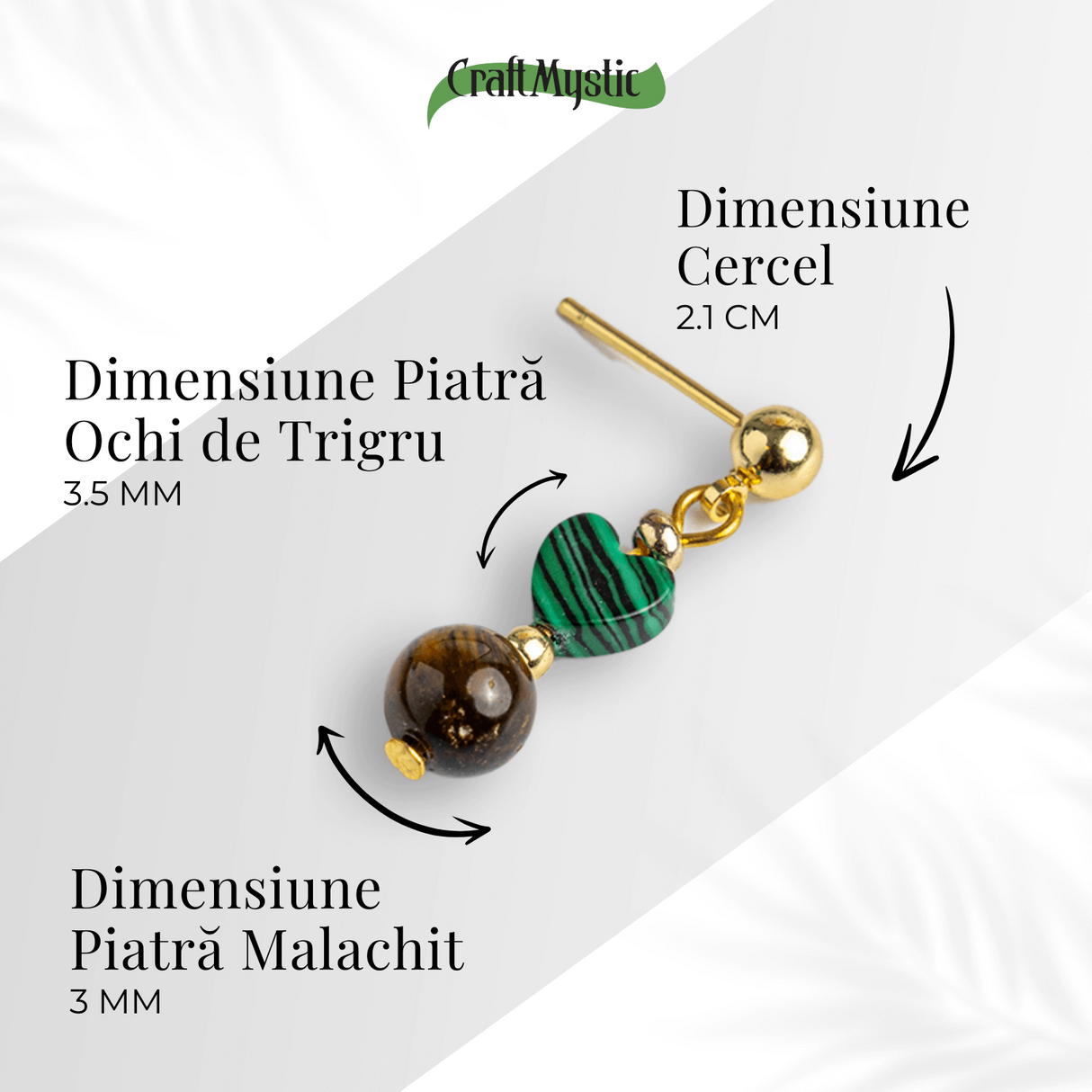 Transformare si Curaj - Cercei cu Malachit Sintetic si Ochi de Tigru