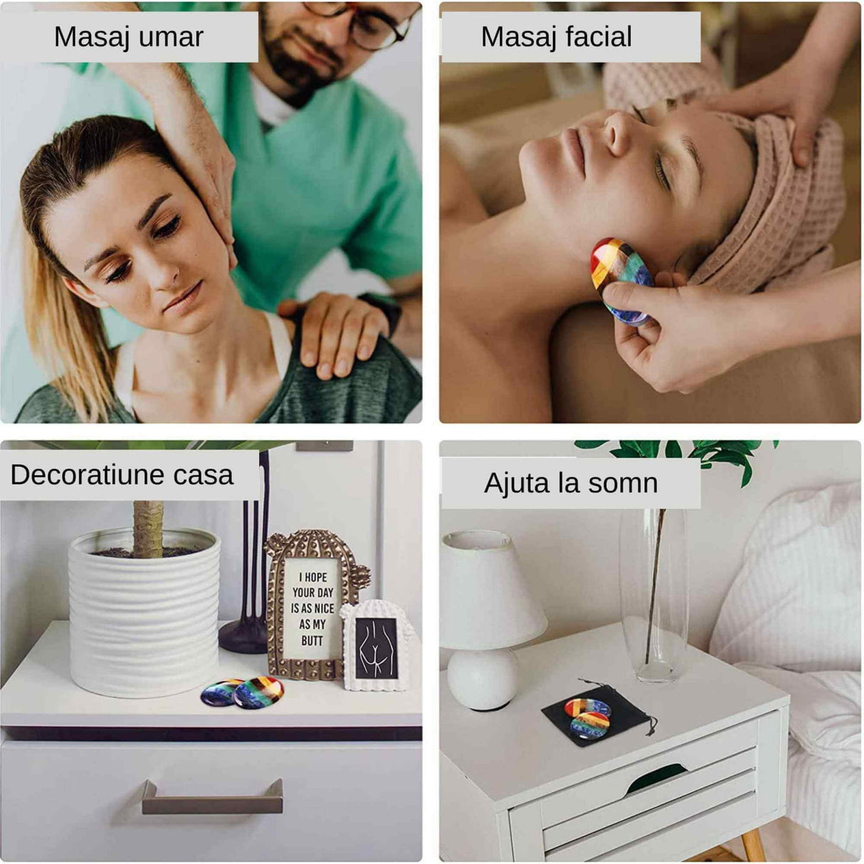 Forma ovala din pietre semipretioase 7 chakre pentru degetul mare - Utila pentru anxietate, meditatie, cristal natural de buzunar