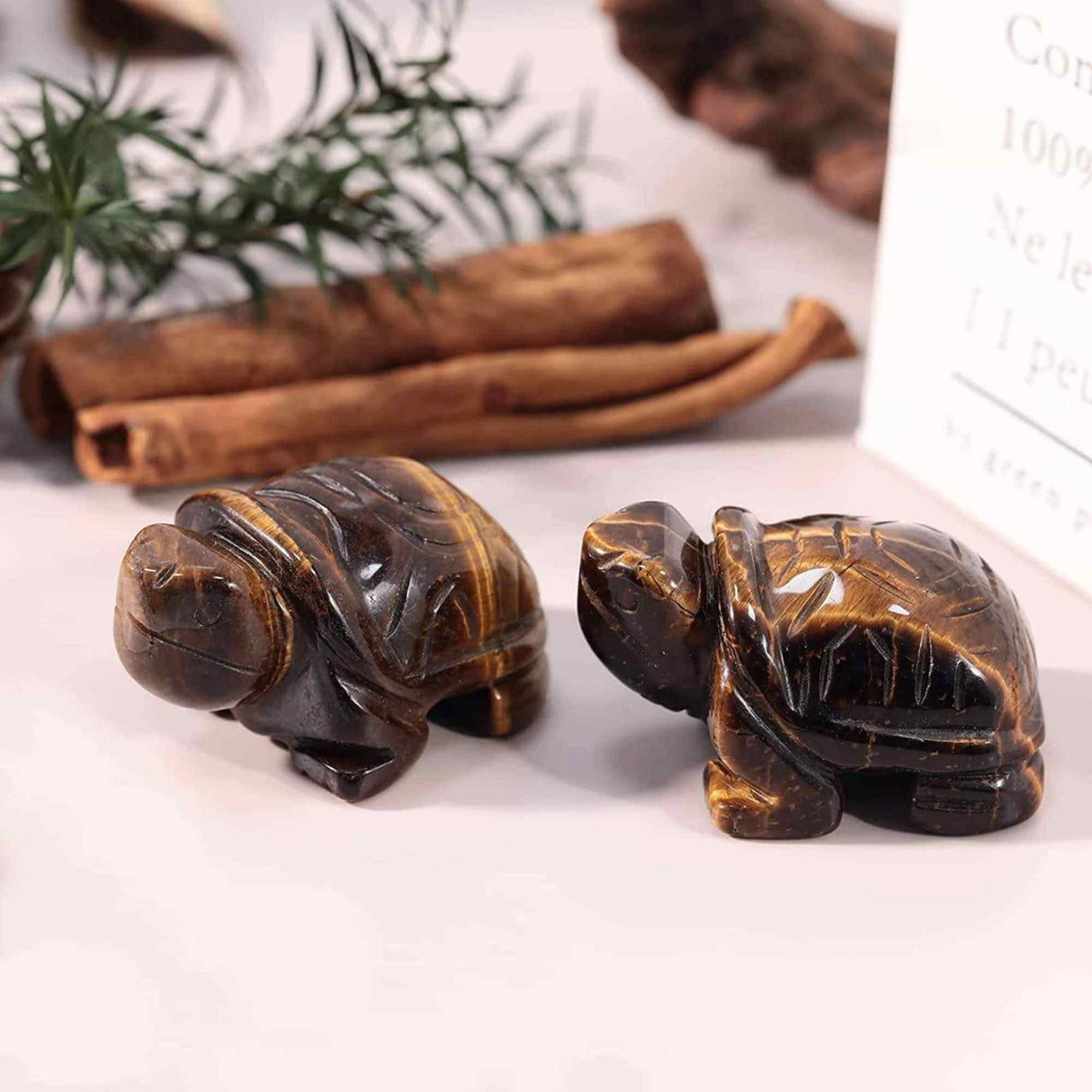 Figurina broasca testoasa 4 cm de cristal semipretios Ochi de tigru - Sculptura din piatra vindecatoare reiki de buzunar pentru decor, colectie