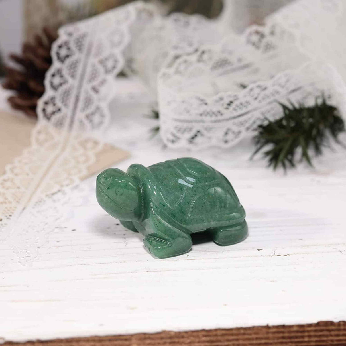 Figurina broasca testoasa 4 cm de cristal semipretios Aventurin Verde - Sculptura din piatra vindecatoare reiki de buzunar pentru decor, colectie