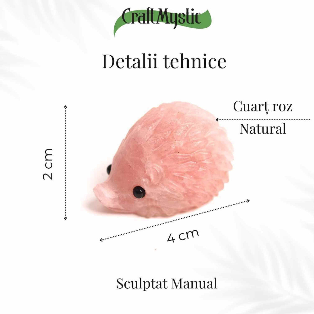 Figurina arici din Cuart Roz 4 cm - Vindecare emotionala si iubire