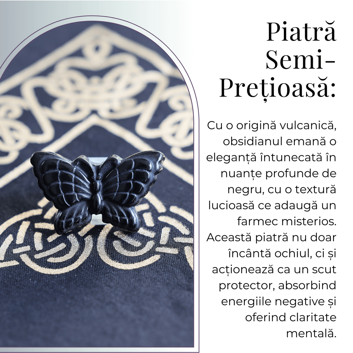 Figurina Fluture din Obsidian Natural, 5 cm - Protectie Energetica si Transformare Spirituala