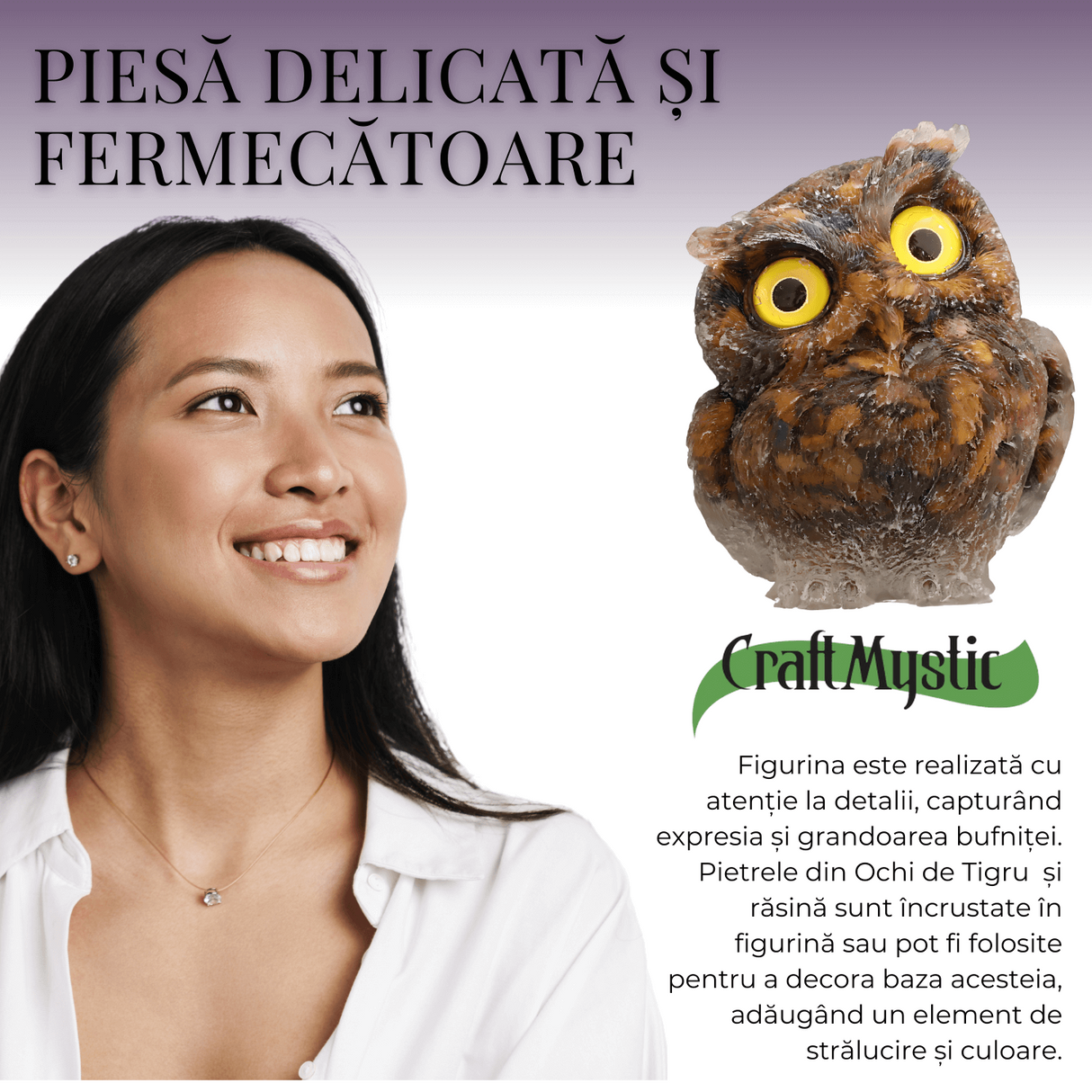 Figurina Bufnita din Ochi de Tigru – Protectie si Claritate Mentala