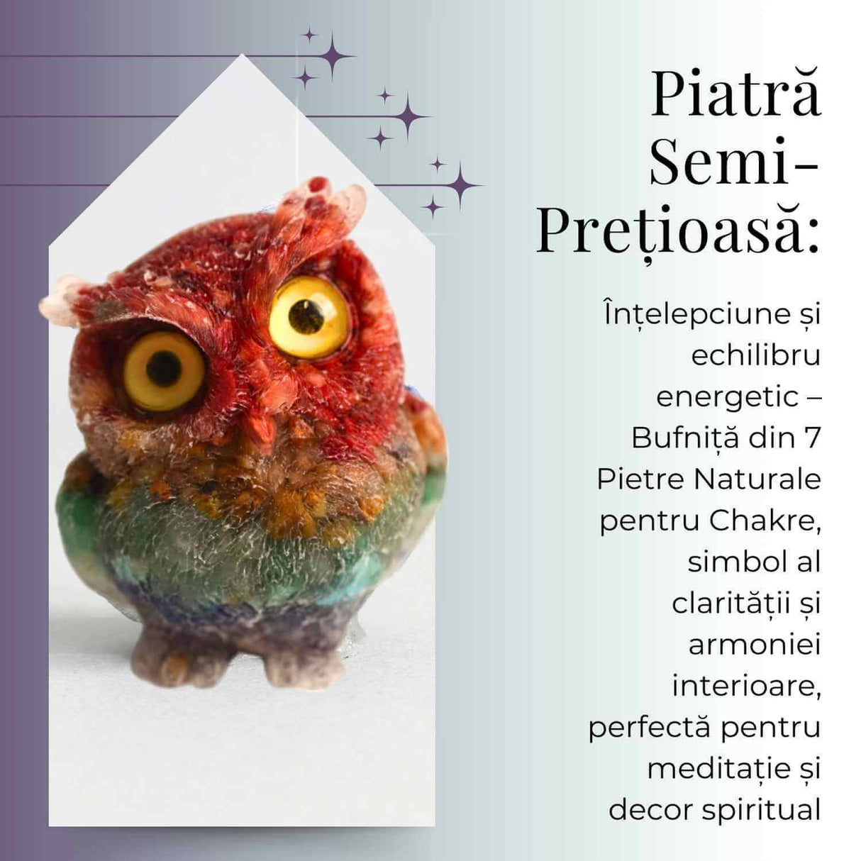Figurina Bufnita 7 Chakre din Pietre Naturale, Armonie si Echilibru