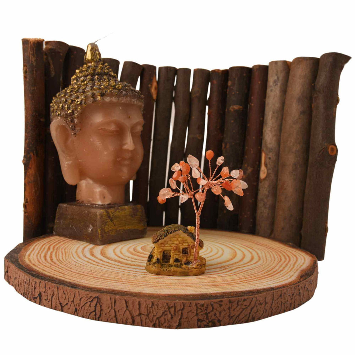 Figurina casuta cu ramuri din cristale naturale Agat Rosu - Decoratiune interior sau exterior, pentru casa, birou, acvariu