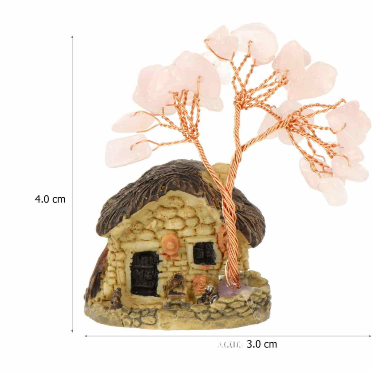 Figurina casuta cu ramuri din cristale naturale Cuart Roz - Decoratiune interior sau exterior, pentru casa, birou, acvariu