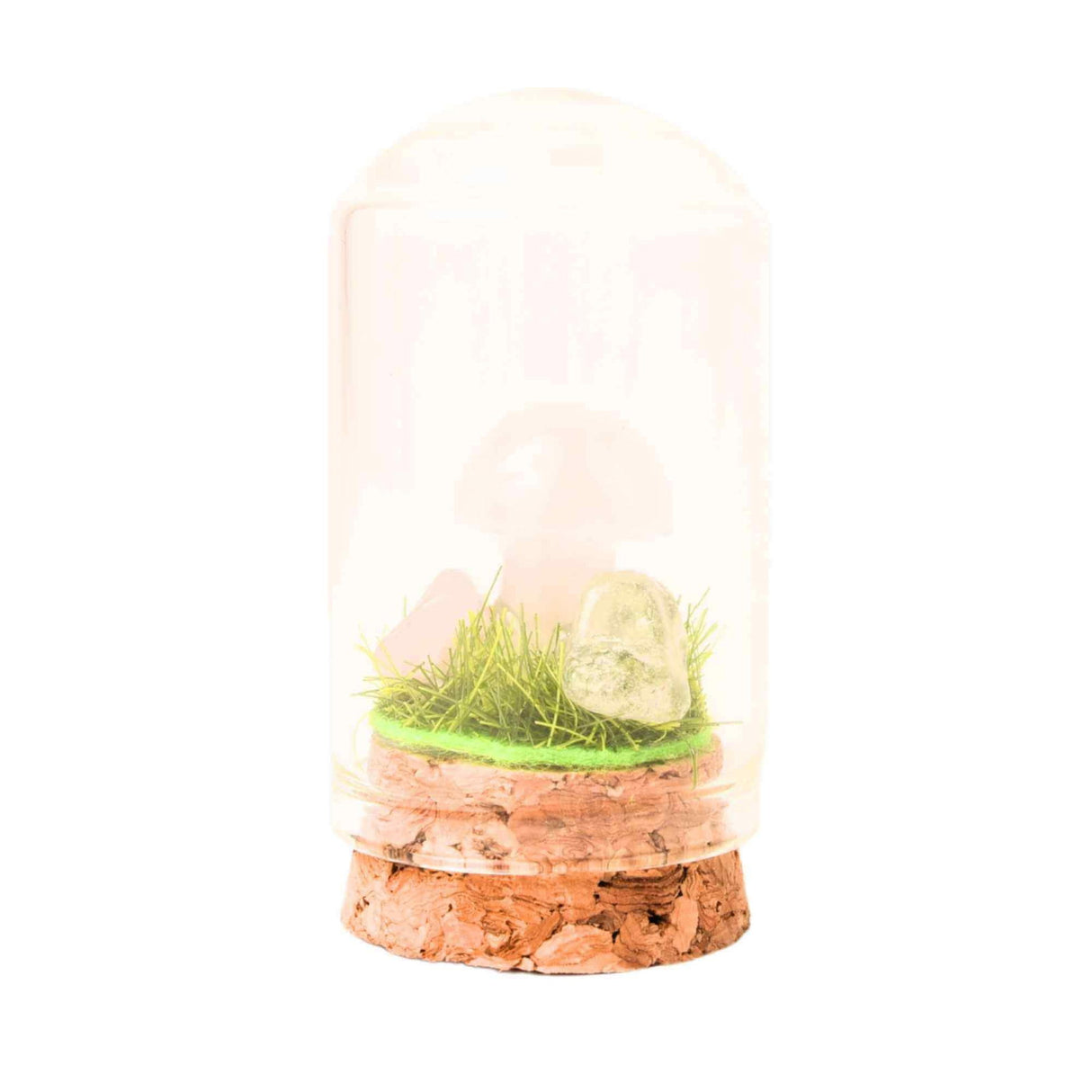 Figurina din piatra naturala semipretioasa Ochi de tigru in forma de ciuperca in mini terrarium 5 cm din sticla
