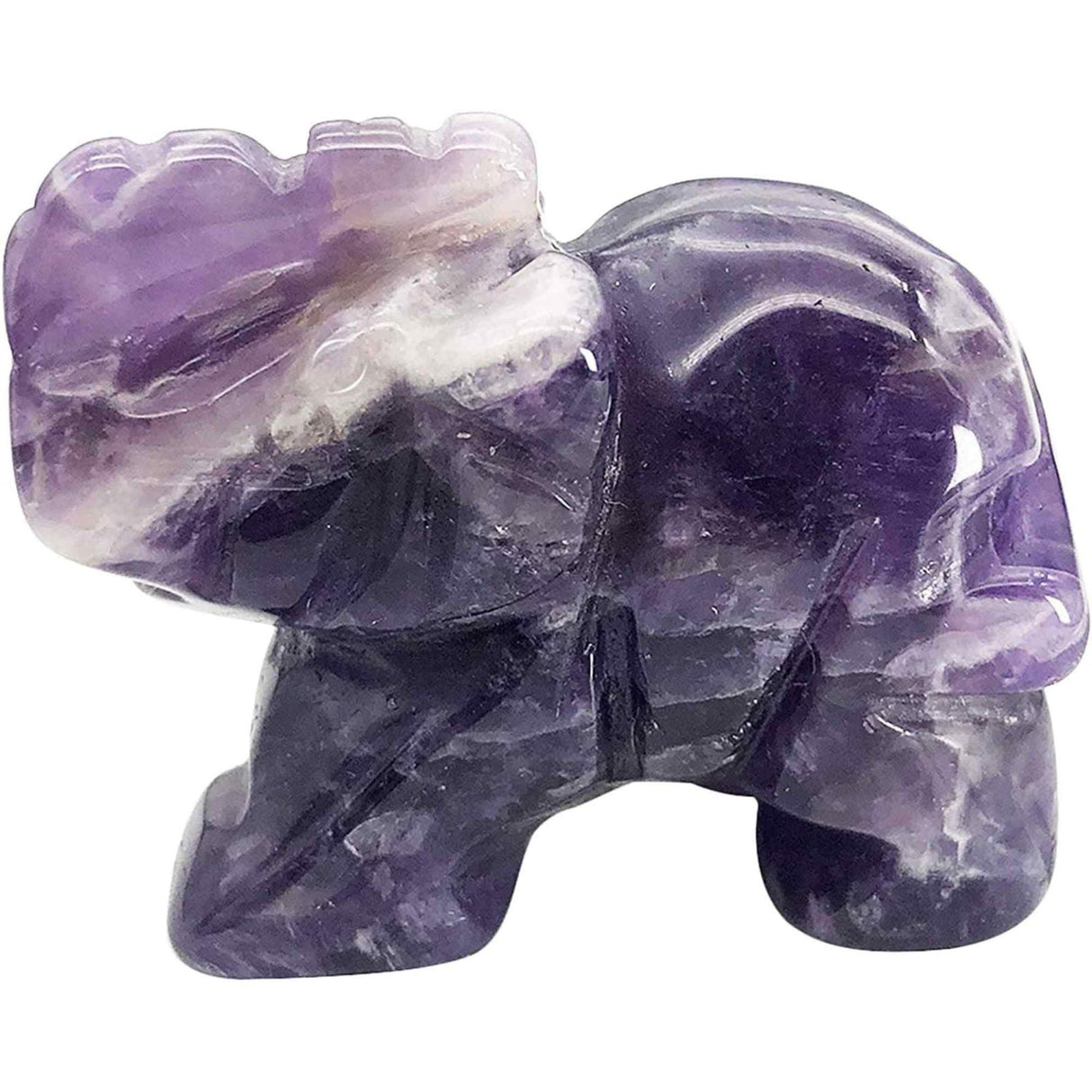 Figurina elefant din piatra semi-pretioasa Ametist sculptata manual - Statuie din cristale vindecatoare Reiki de buzunar pentru meditatie, pace