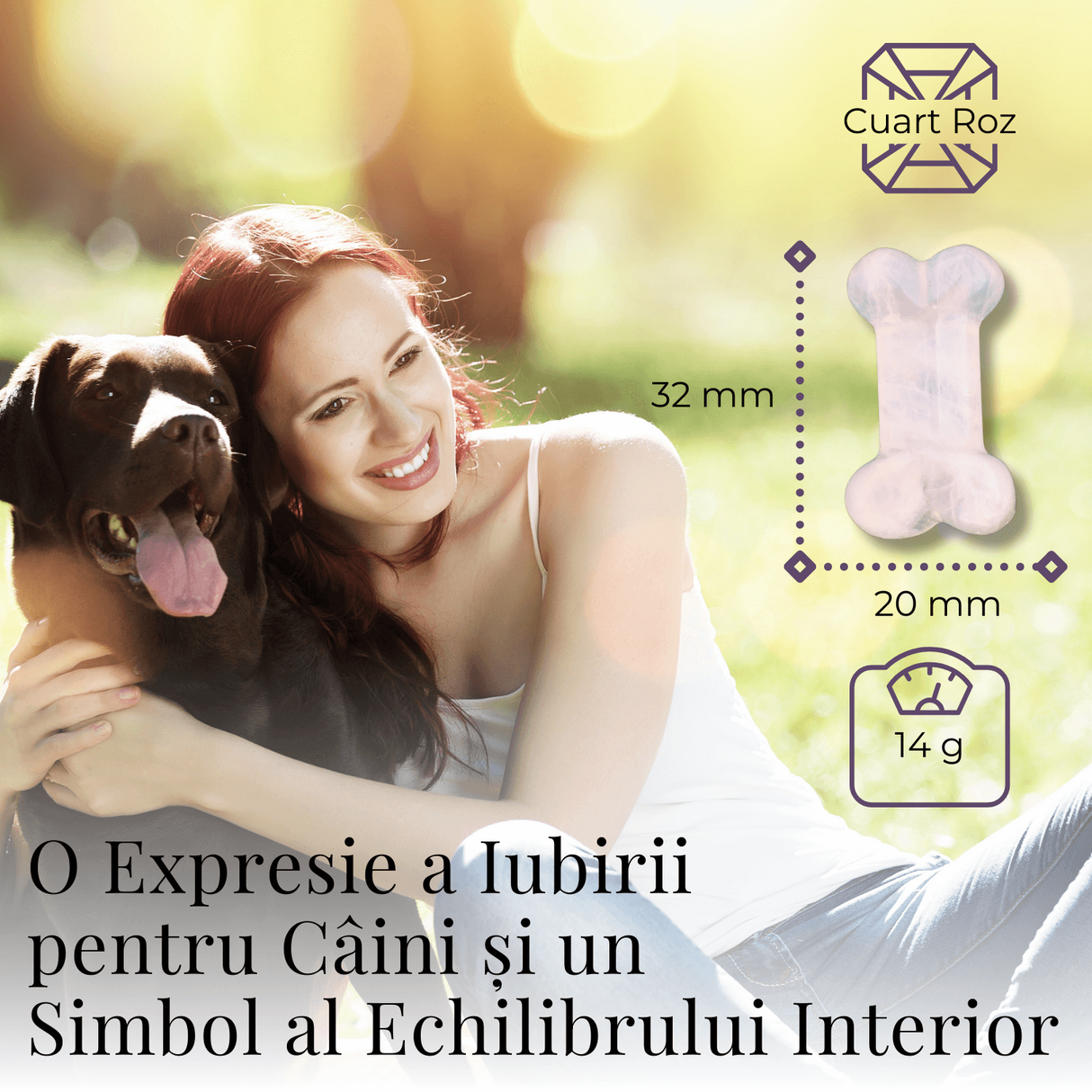Figurina in Forma de Os din Cristale Naturale 30mm - Cuart Roz