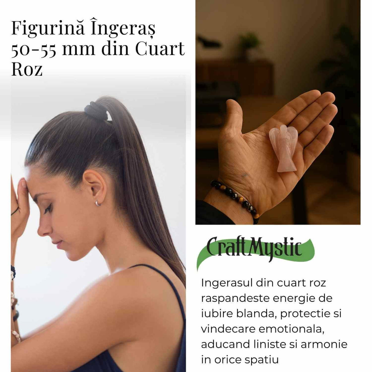 Ingeras din cuart roz 50-55 mm – Energie de iubire și protectie blanda