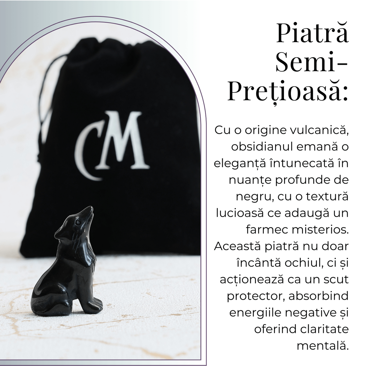 Figurina Lup din Obsidian Natural, 5 cm - Protector Energetic si Sprijin în Transformare