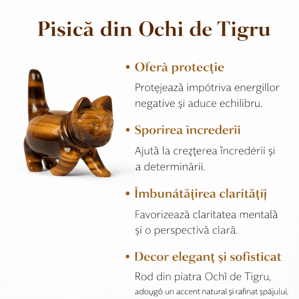 Figurina Pisica din Ochi de Tigru – Curaj, Protectie si Claritate Interioara