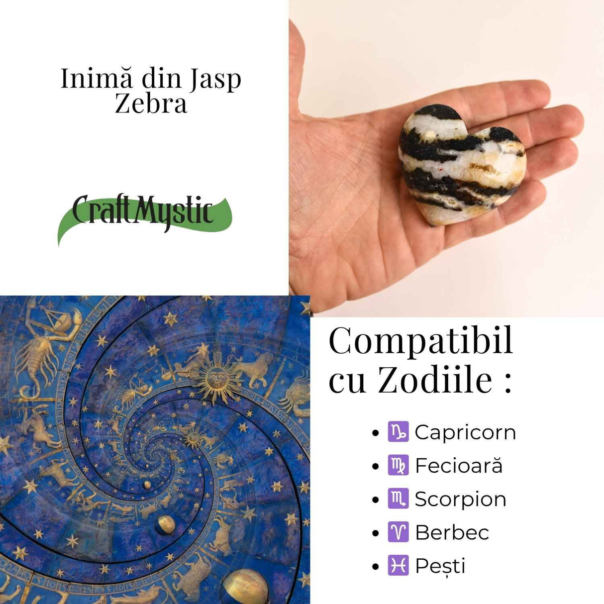 Inima din Zebra Jasp Indonezian - Echilibru si claritate emotionala