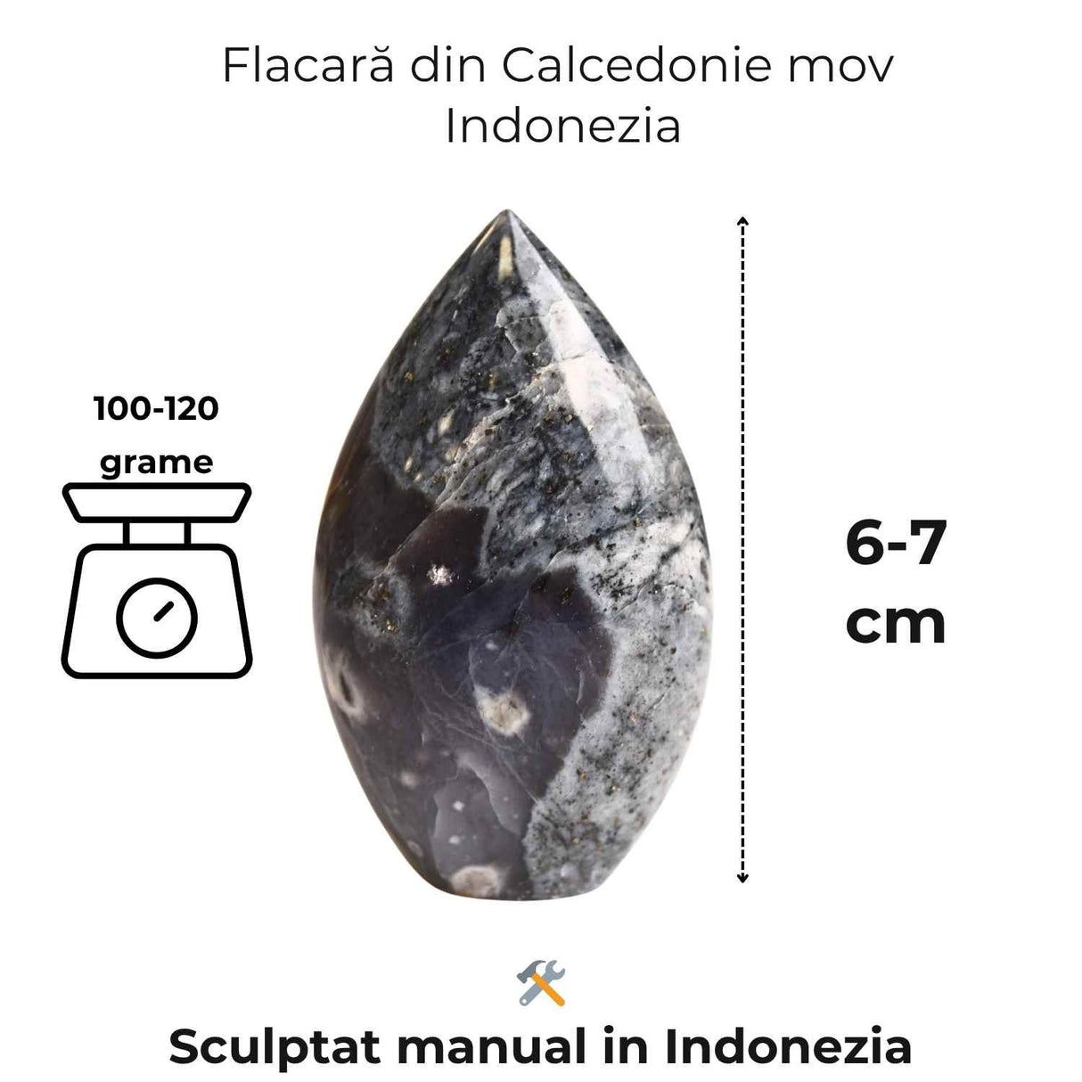 Vocea interioara capata curaj - Flacara din Calcedonie Mov 8-9 cm