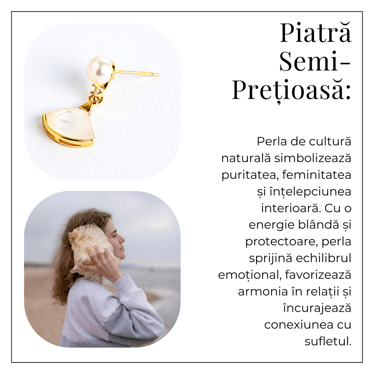 Gratie si prospetime - Cercei cu scoica sculptata si perla de cultura