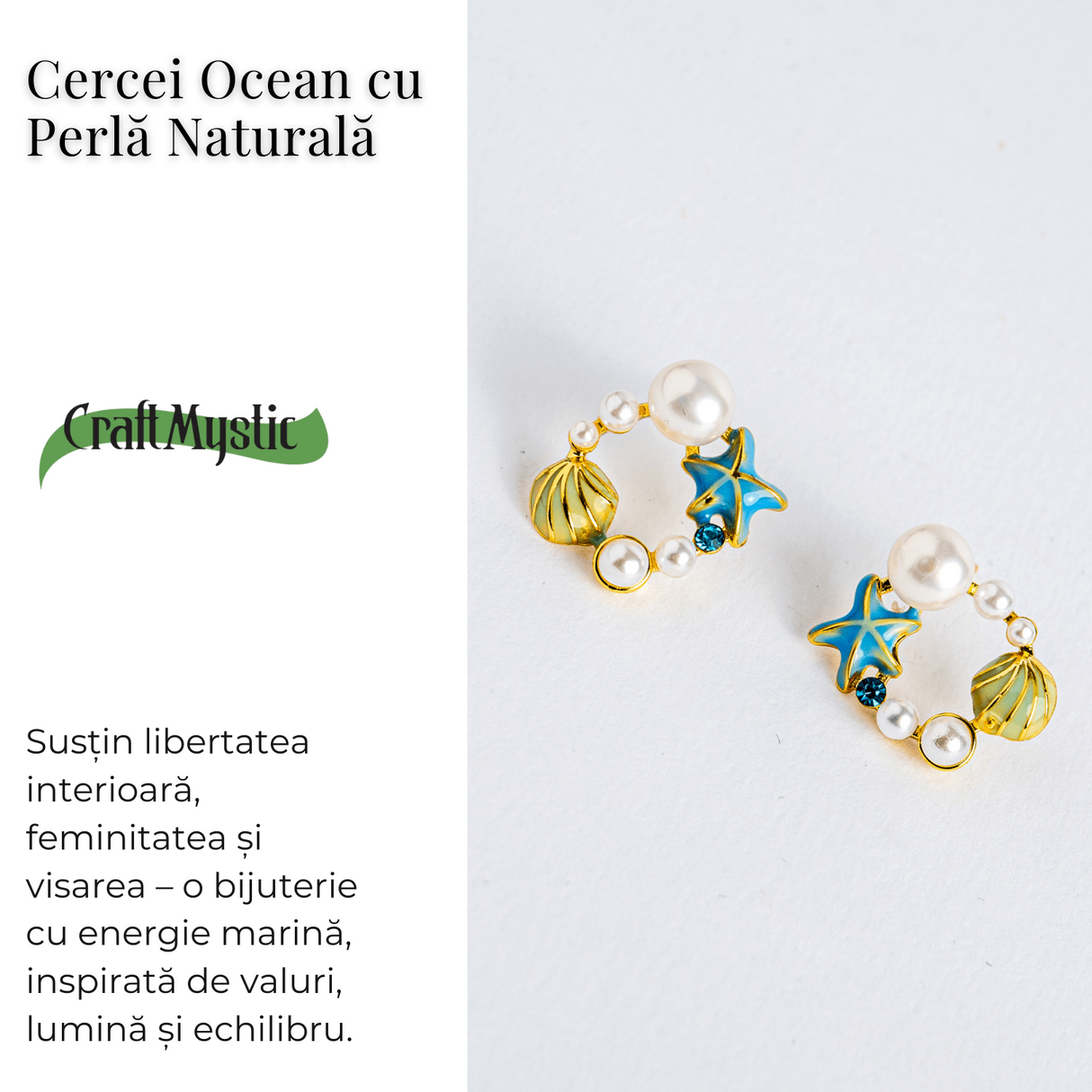 Spirit liber - Cercei Ocean cu perla naturala si detalii marine