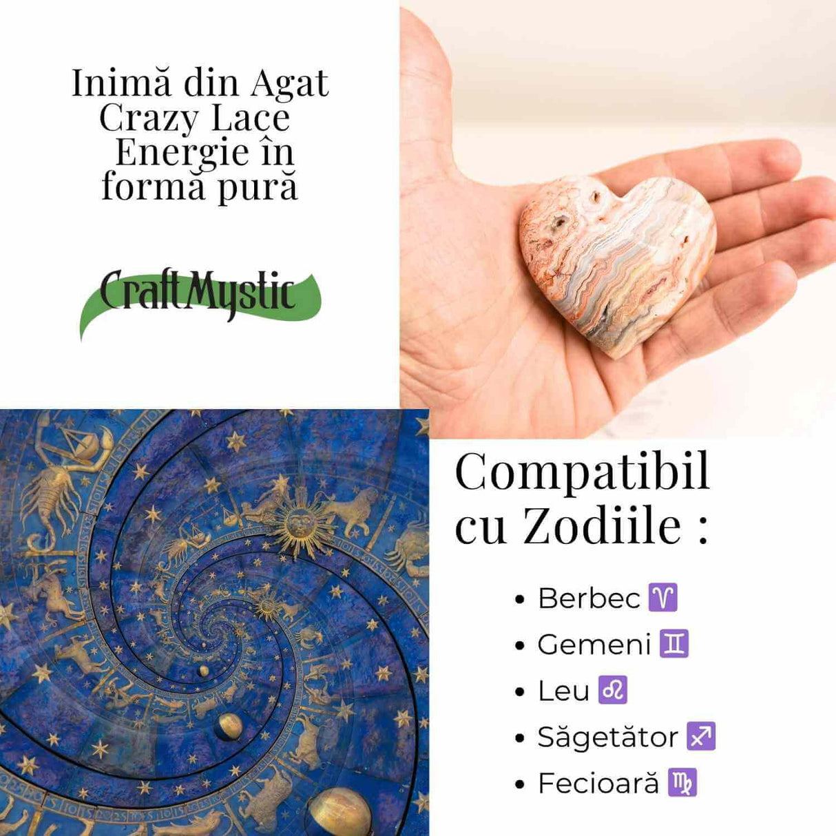 Inima din Crazy Lace Agat - Energie, Echilibru si Vitalitate
