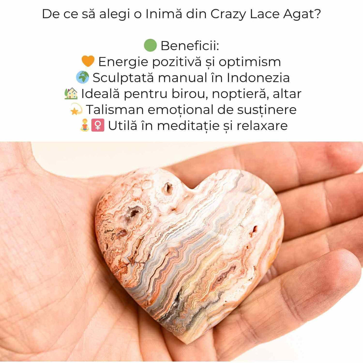 Inima din Crazy Lace Agat - Energie, Echilibru si Vitalitate