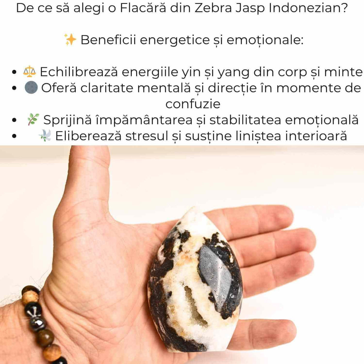 Flacara echilibrului - Zebra Jasp Indonezian pentru Claritate si Stabilitate 8-9 cm