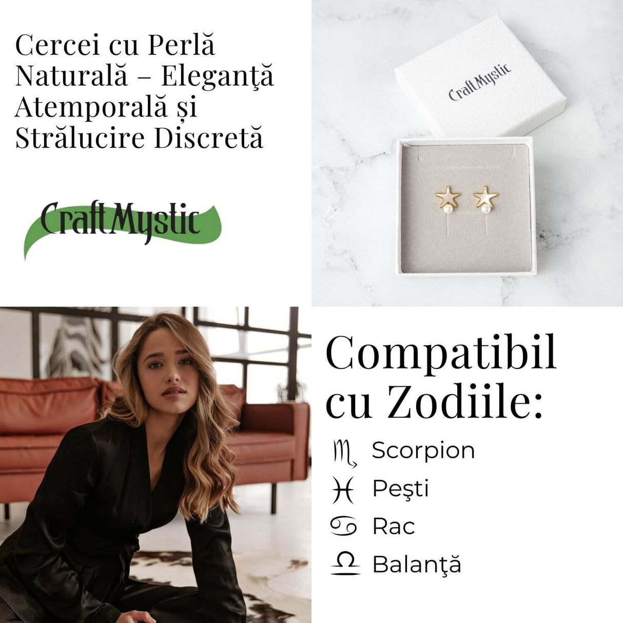 Eleganta si Stralucire - Cercei Stea din Cupru cu Perla Naturala