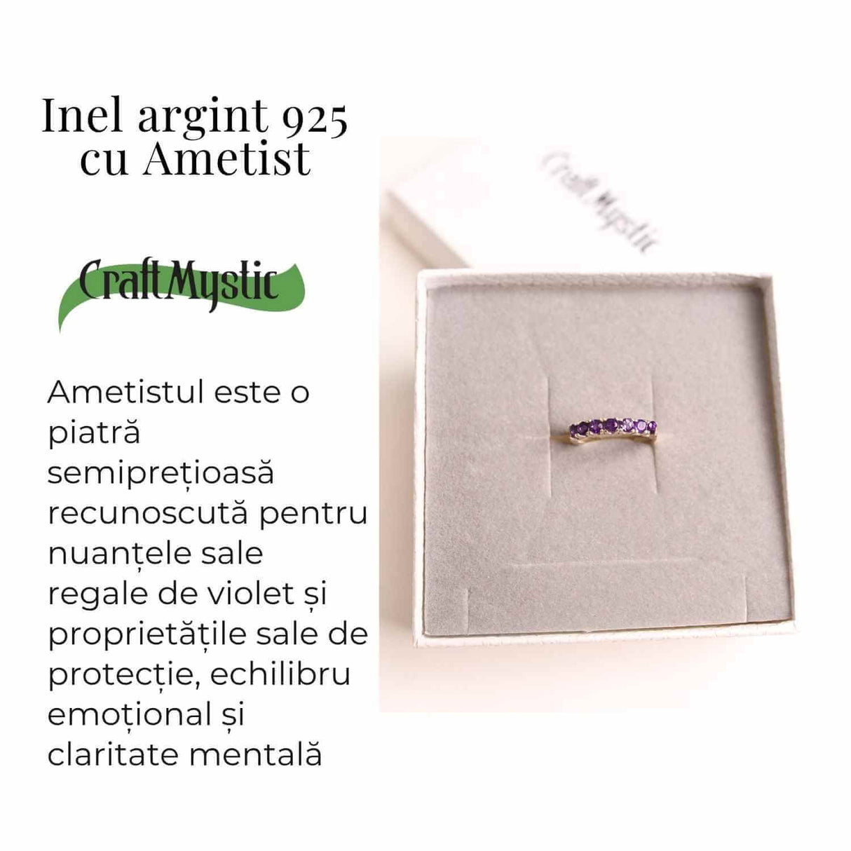 Inel din Argint 925 cu Ametist Marime 55 / 7 - Liniste Interioara si Protectie Energetica