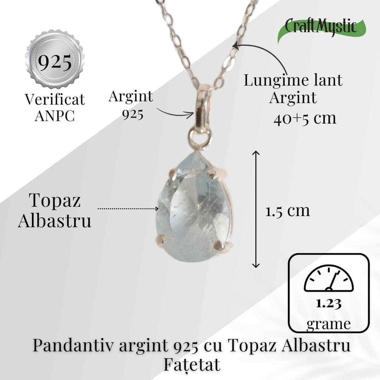 Claritate si Expresivitate - Colier Argint 925 cu Topaz Albastru fatetat Lacrima