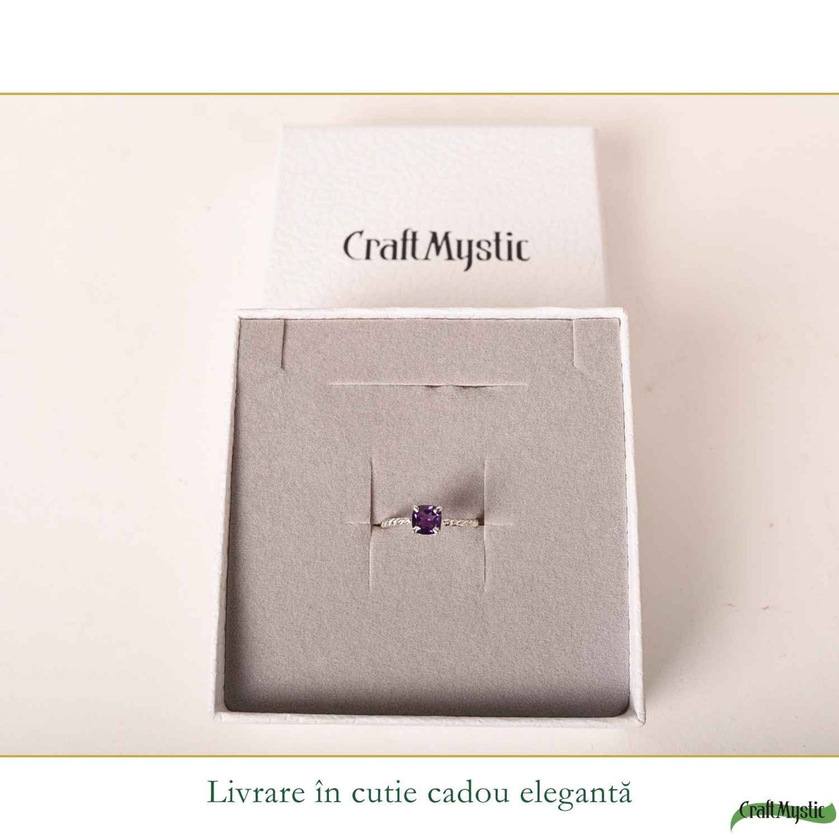 Inel Argint 925 Rasucit cu Ametist Natural Patrat Fatetat – Echilibru ai Claritate