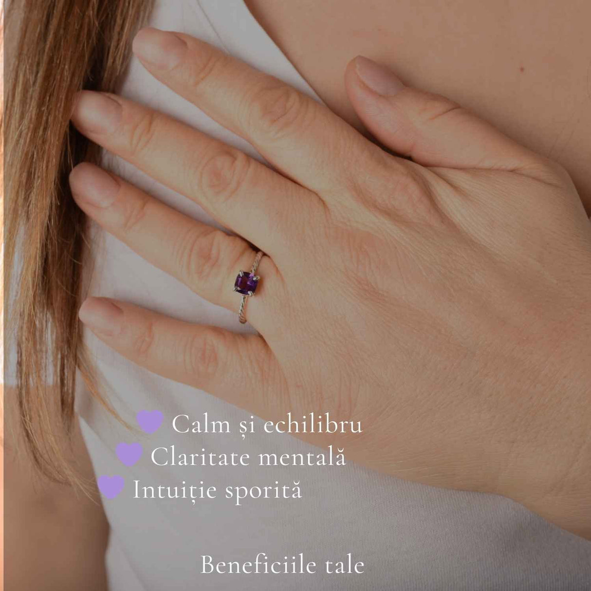 Inel Argint 925 Rasucit cu Ametist Natural Patrat Fatetat – Echilibru ai Claritate