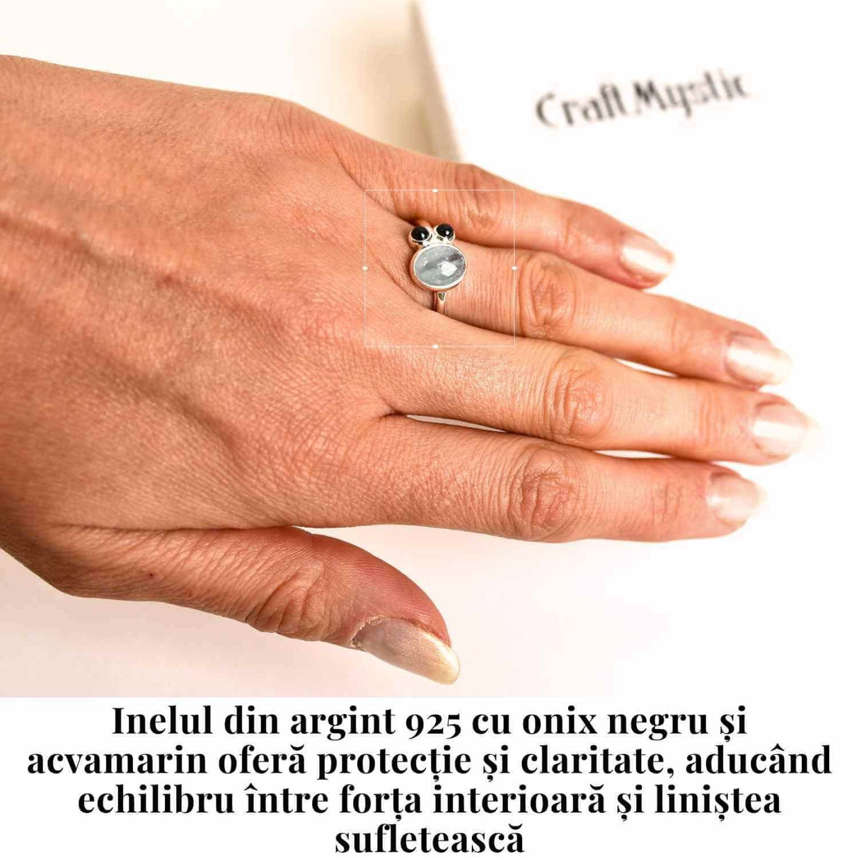 Inel argint 925 cu Acvamarin si Onix Negru - Claritate si Protectie
