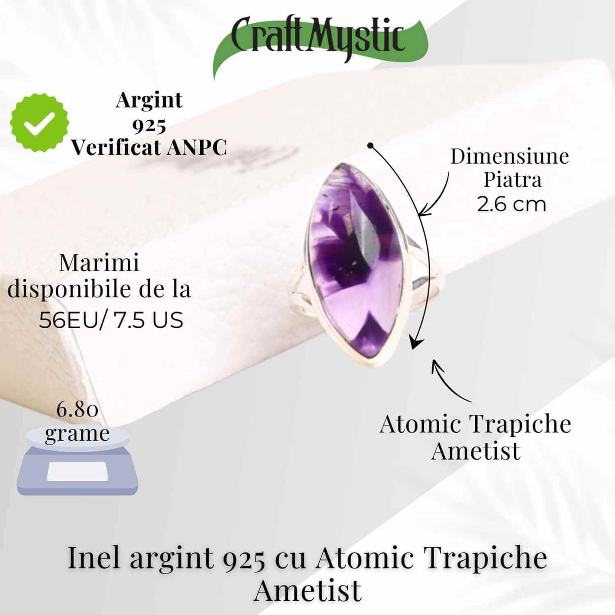 Inel argint 925 cu Atomic Trapiche Ametist delica