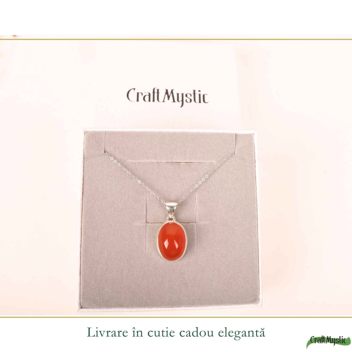 Colier argint 925 cu Carneol oval – energie si incredere feminina
