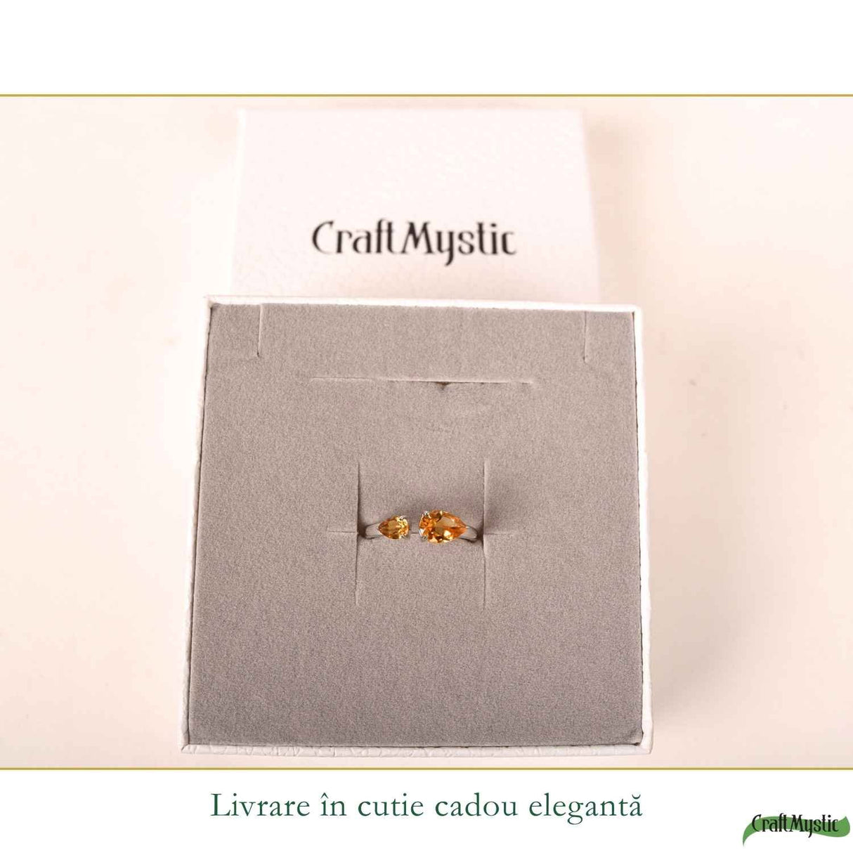 Inel argint 925 cu Citrin dublu lacrima – prosperitate si energie pozitiva