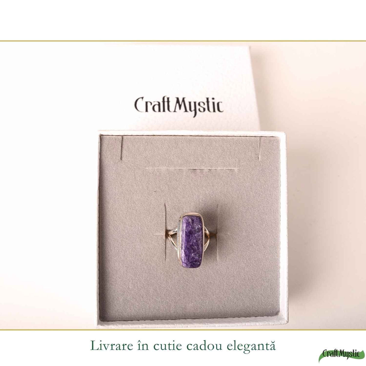 Inel Argint 925 cu Charoit Dreptunghi – Claritate Spirituala si Echilibru Interior