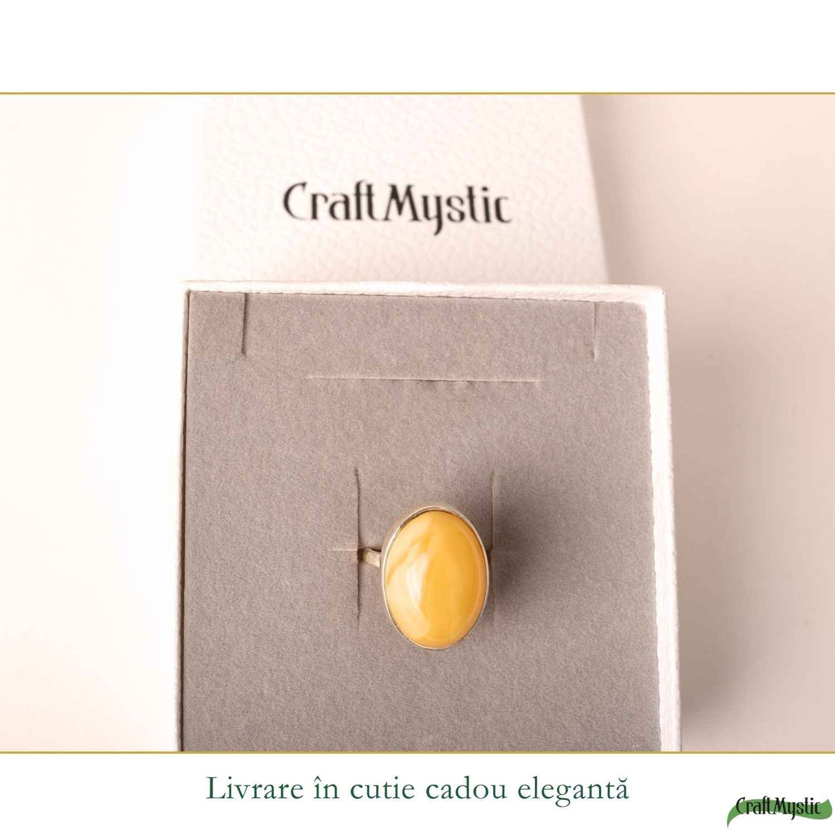 Inel Argint 925 cu Chihlimbar Galben Oval – Eleganta Solara si Feminitate