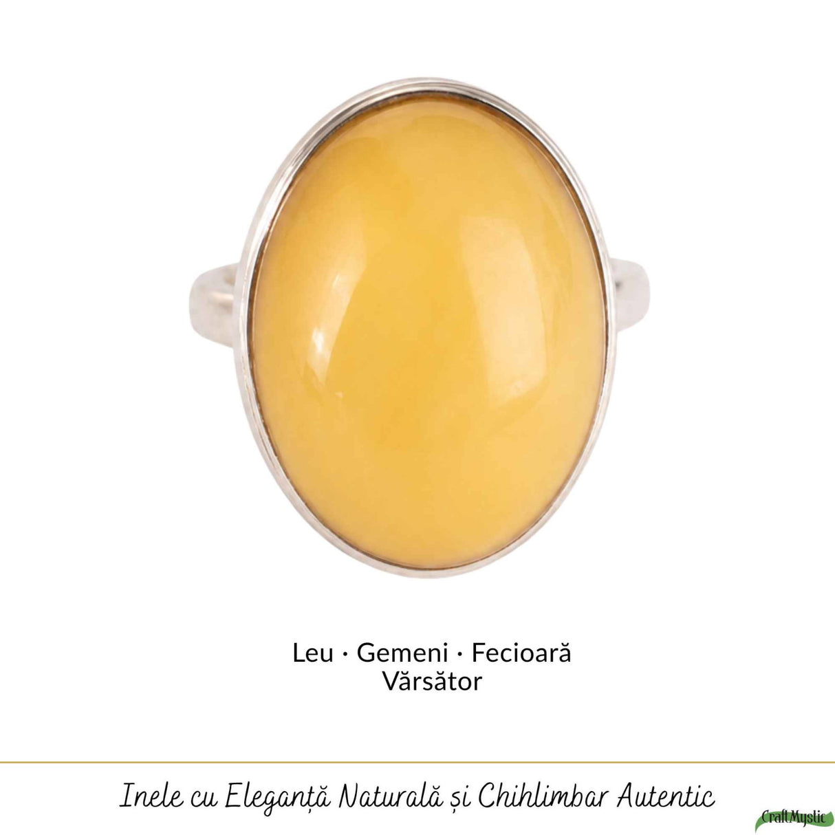 Inel Argint 925 cu Chihlimbar Galben Oval – Eleganta Solara si Feminitate