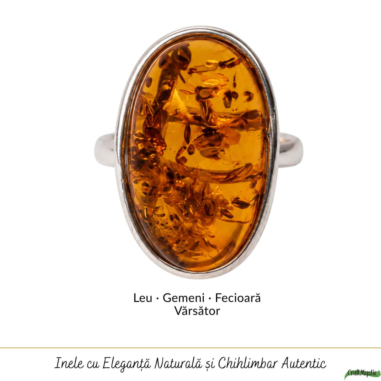 Inel Argint 925 cu Chihlimbar Coniac Oval – Eleganta Calda si Rafinament Natural