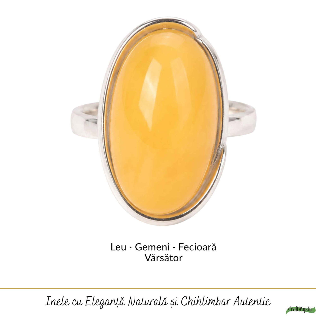 Inel Argint 925 cu Chihlimbar Galben Oval – Eleganta Calda si Energie Pozitiva