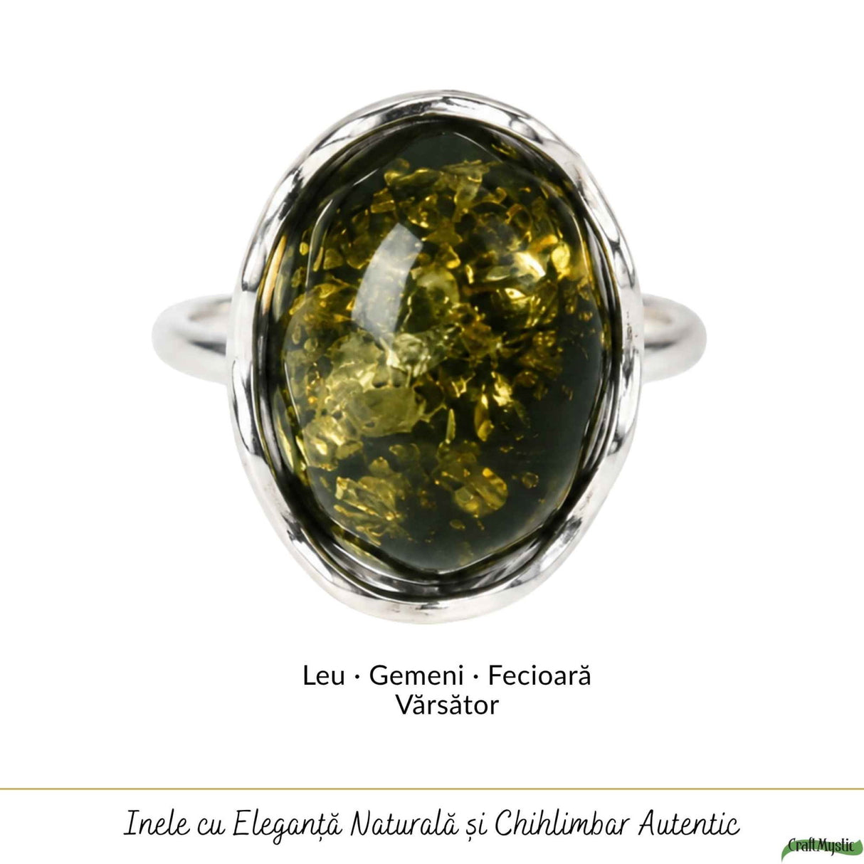 Inel Argint 925 cu Chihlimbar Verde Oval – Eleganta Naturala si Energie Pozitiva