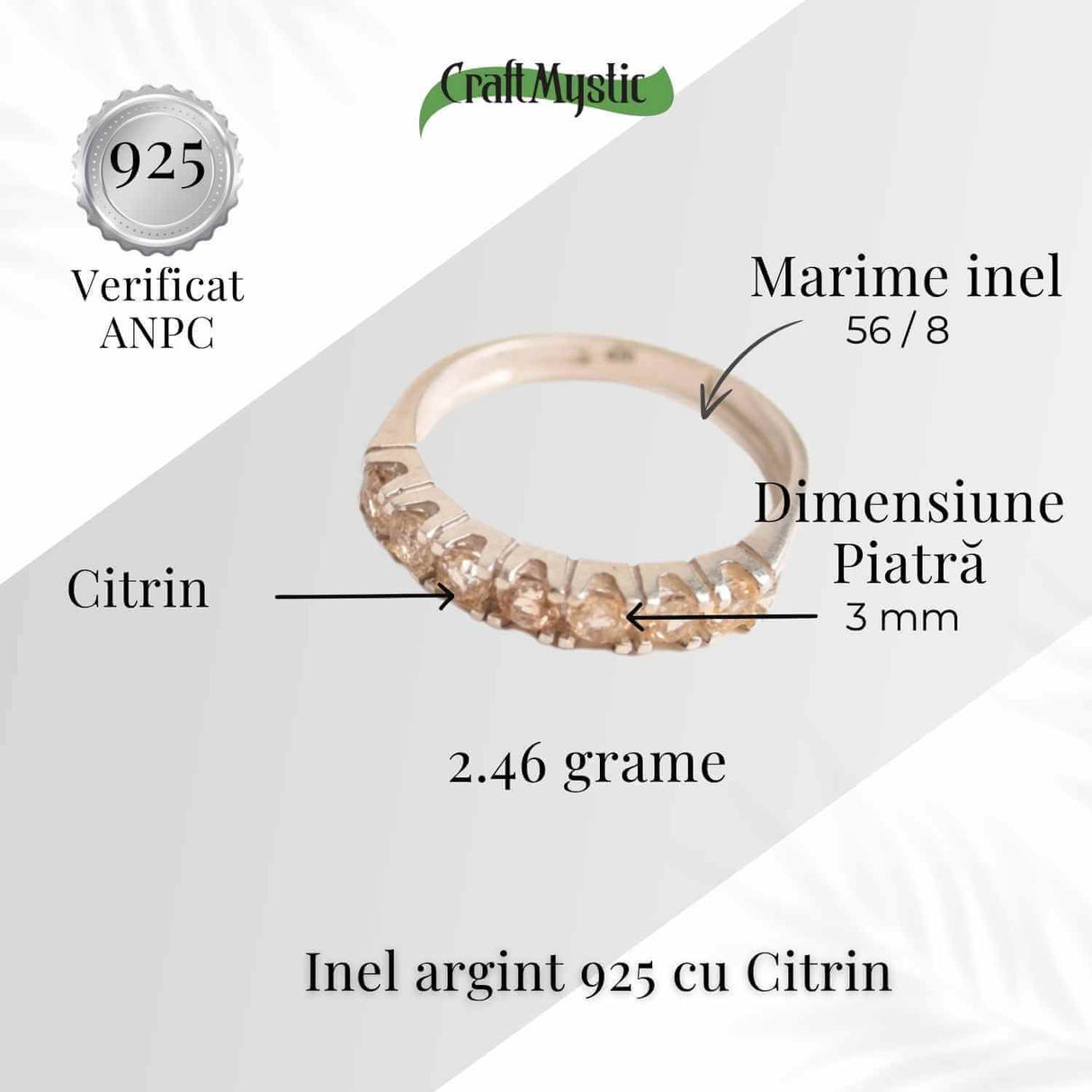 Inel Argint 925 cu Citrin Marime 56 - Energie Solara si Abundenta Zilnica