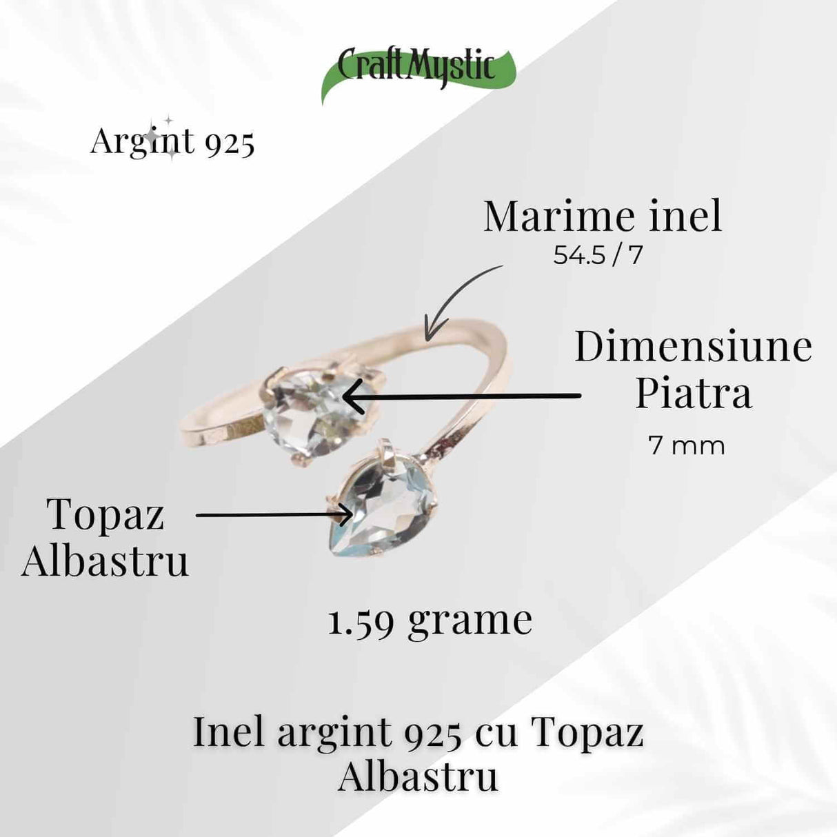 Inel Ajustabil Argint 925 cu dublu Topaz Albastru Fatetat - Claritate si Echilibru Emotional